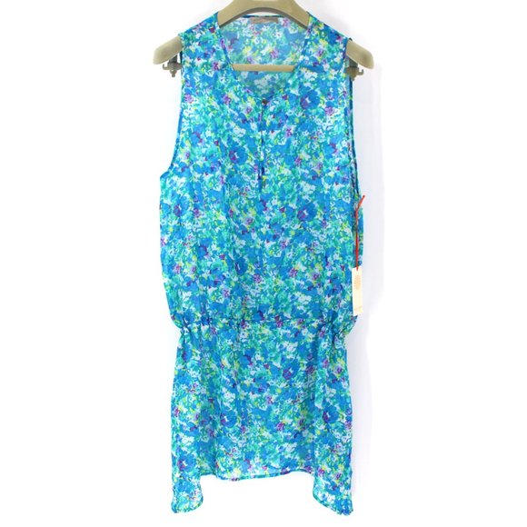 Ramy Brook St. Tropez Blue Water Floral Sleeveless Coverup Tunic Dress OS NEW - Picture 1 of 8